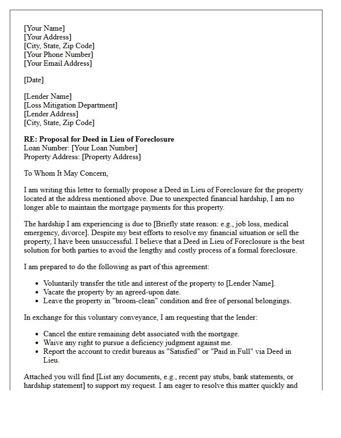 Deed In Lieu Of Foreclosure Proposal Letter