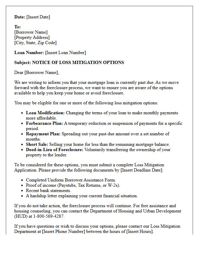 Foreclosure Loss Mitigation Options Notice Letter