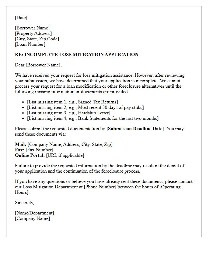 Incomplete Loss Mitigation Information Request Letter