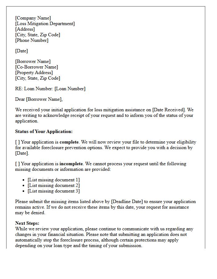 Initial Loss Mitigation Application Acknowledgment Letter