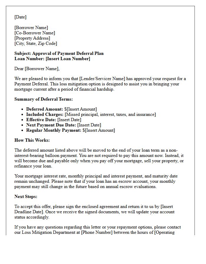 Payment Deferral Loss Mitigation Letter