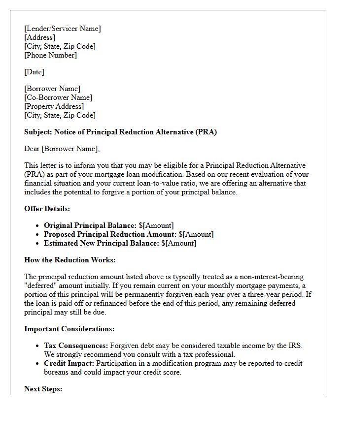 Principal Reduction Alternative Notice Letter