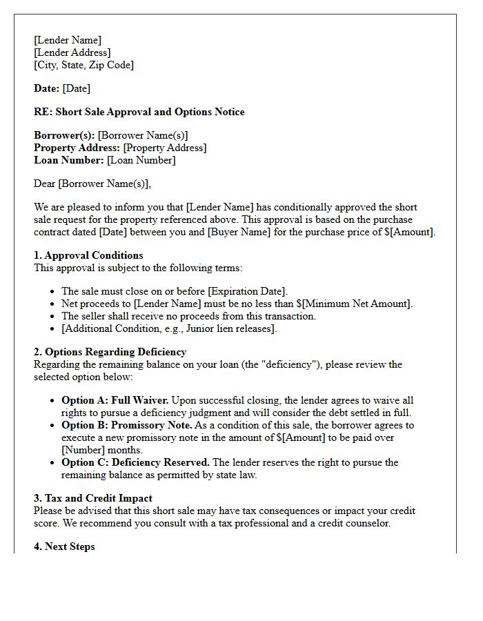 Short Sale Approval And Options Letter
