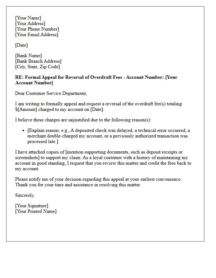 Appeal Letter for Reversal of Unjustified Overdraft Deduction