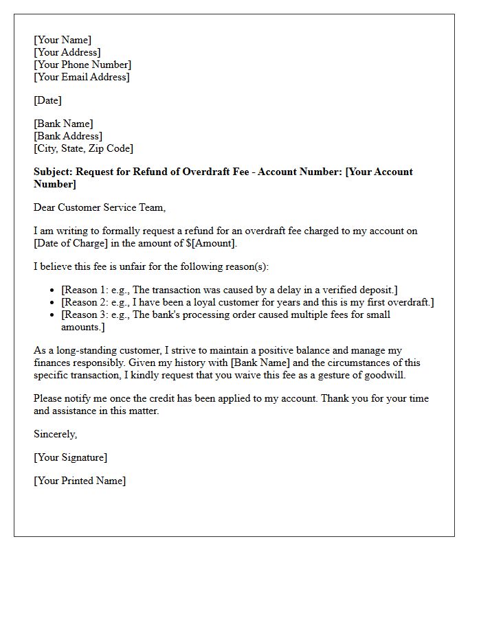 Letter Requesting Refund for Unfair Overdraft Fee Deduction