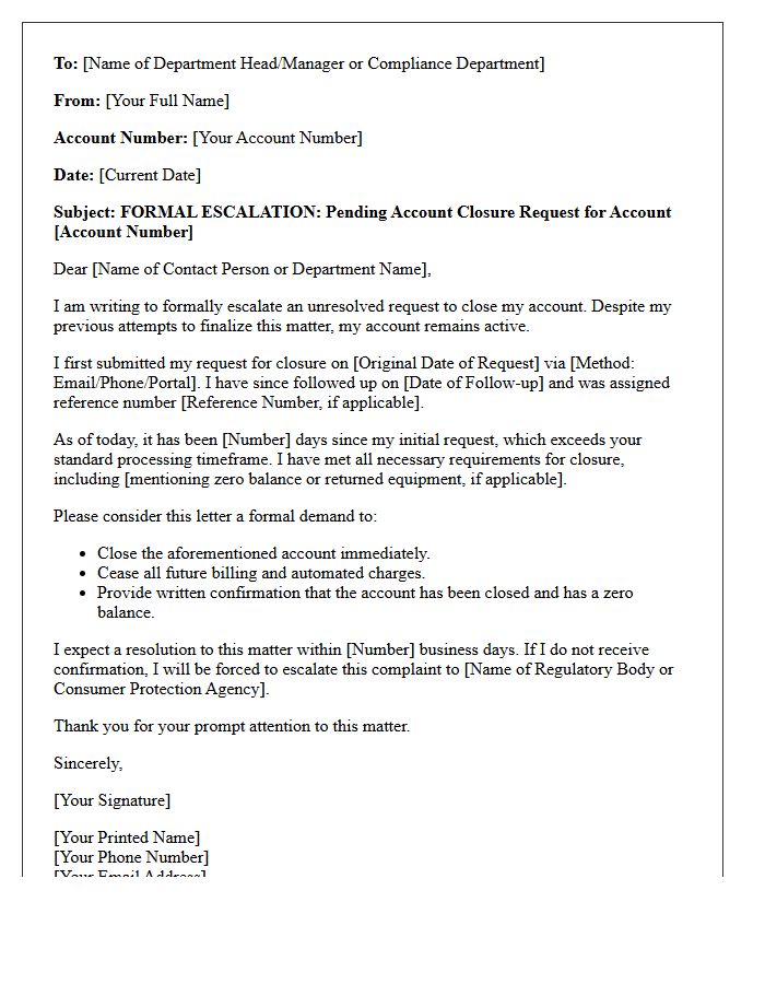 Escalation Letter for Pending Account Closure Request