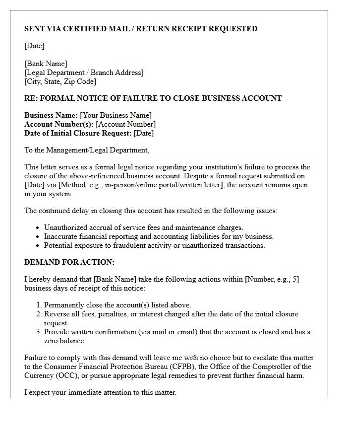 Legal Notice Letter Regarding Delayed Business Account Closure