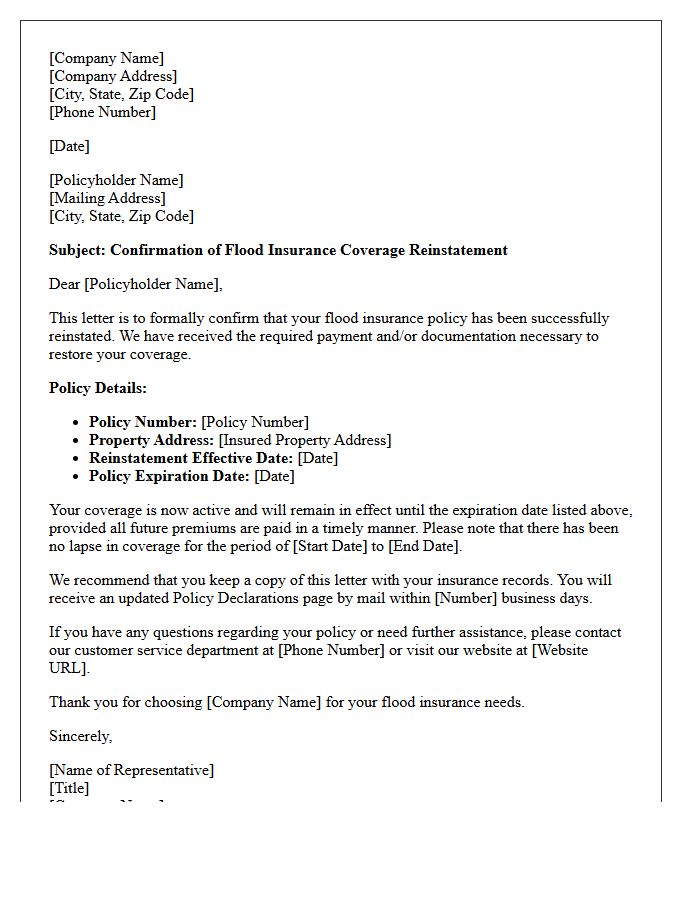 Flood Insurance Coverage Reinstatement Confirmation Letter