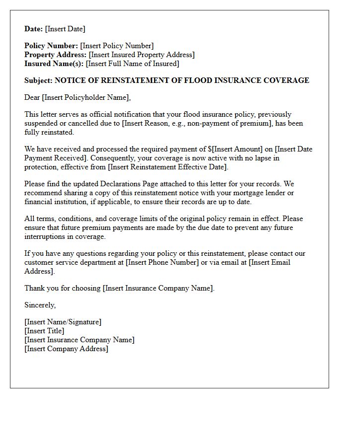 Flood Insurance Declaration Of Reinstatement Letter