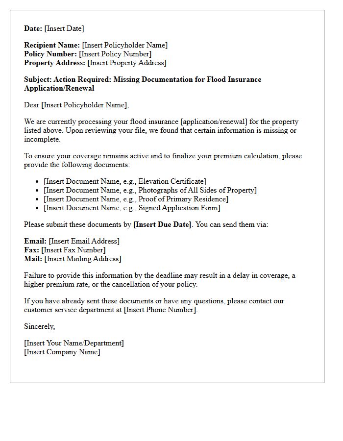 Flood Insurance Missing Documentation Request Letter