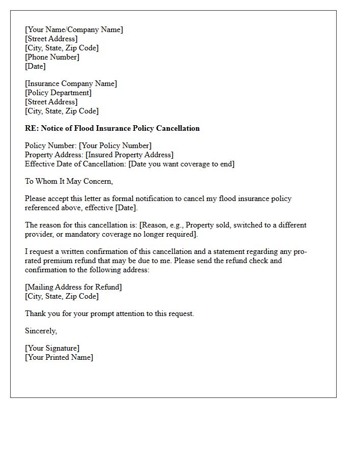 Flood Insurance Policy Cancellation Notice Letter