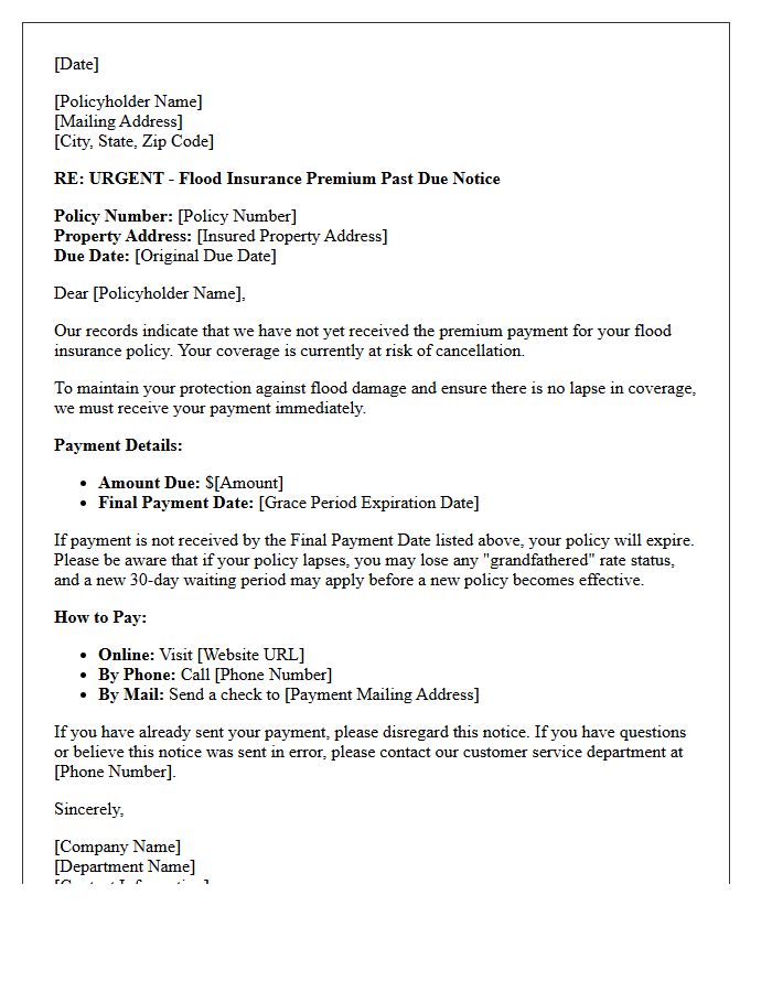 Flood Insurance Premium Past Due Warning Letter