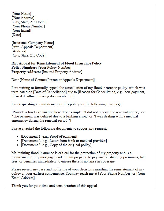 Flood Insurance Reinstatement Appeal Letter