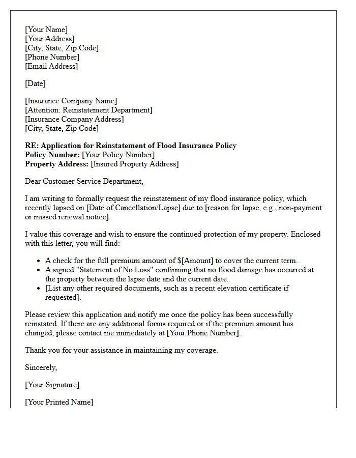 Flood Insurance Reinstatement Application Letter