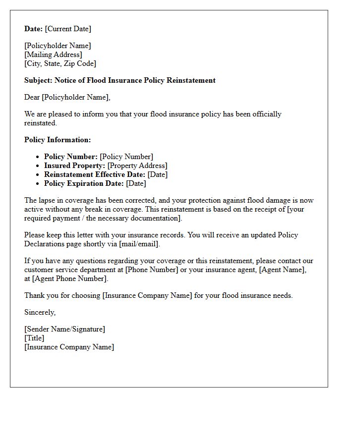 Flood Insurance Reinstatement Approval Letter