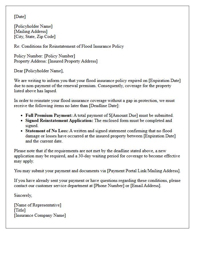 Flood Insurance Reinstatement Conditions Letter
