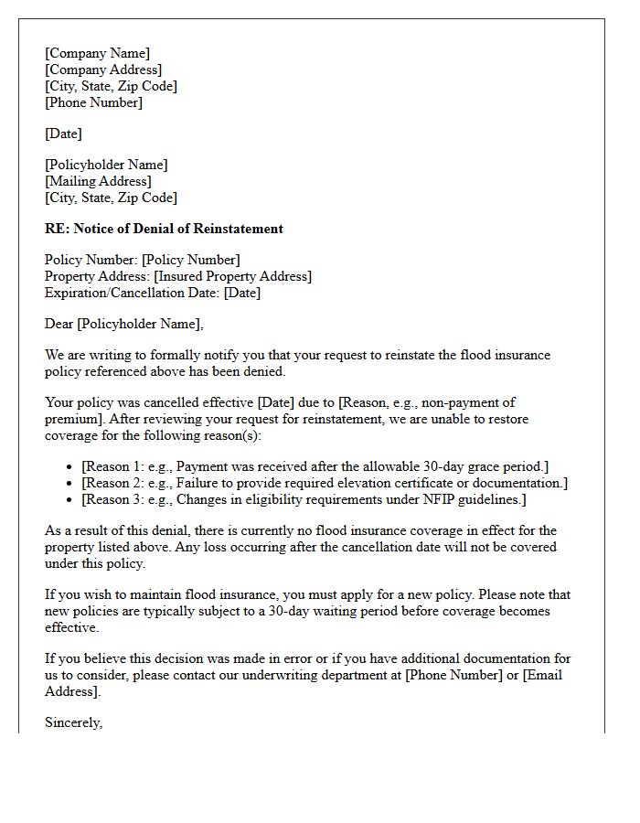 Flood Insurance Reinstatement Denial Letter