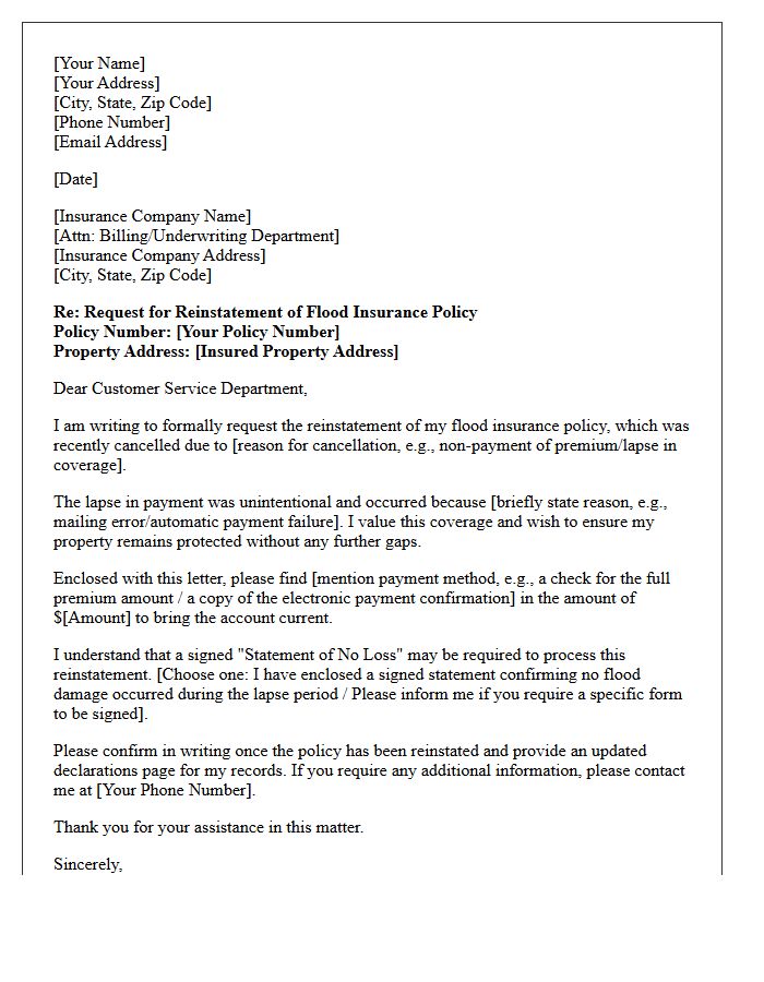 Flood Insurance Reinstatement Request Letter