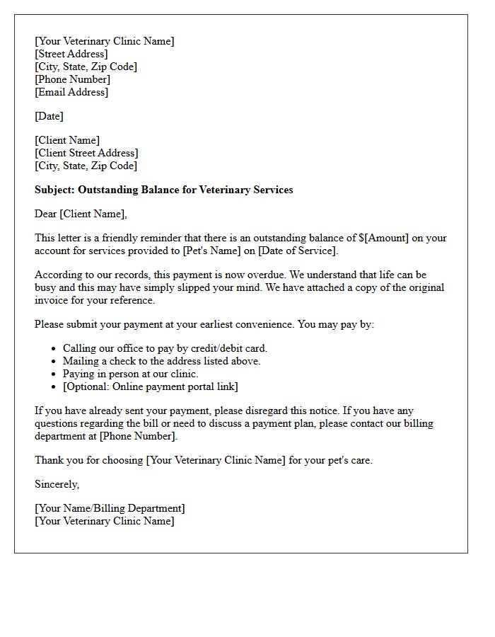 First Notice of Unpaid Veterinary Bill Letter