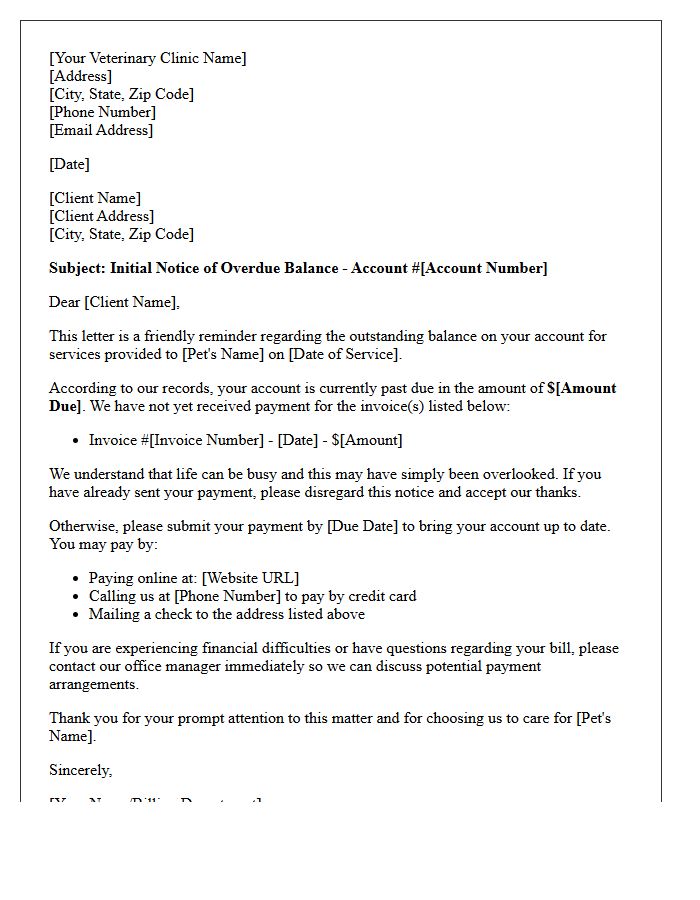 Initial Notice of Delinquent Veterinary Account Letter