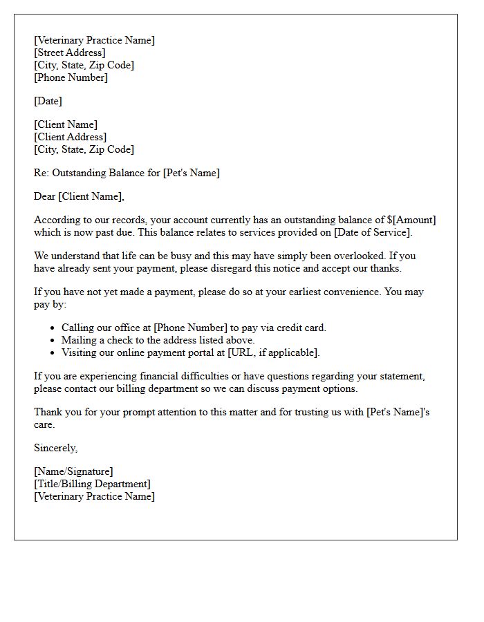 Initial Overdue Account Letter for Veterinary Practice