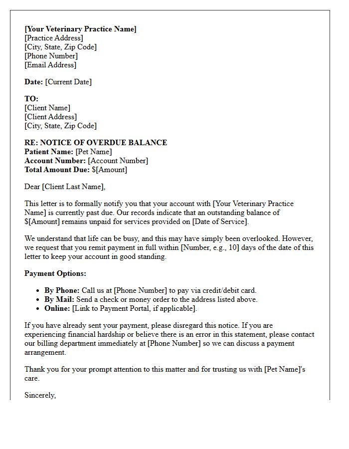 Initial Veterinary Debt Collection Notice Letter