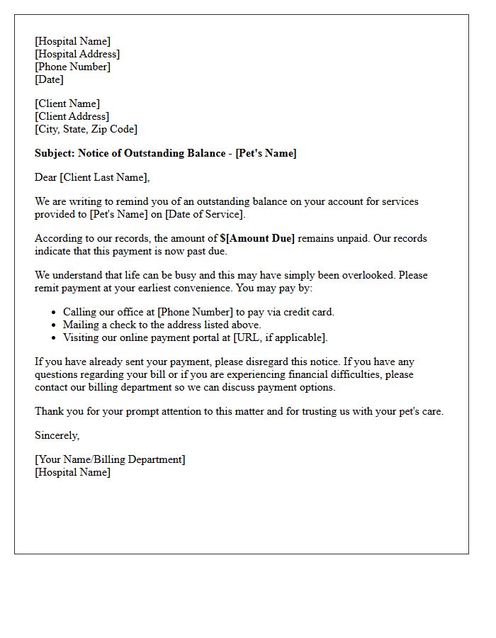Unpaid Animal Hospital Bill Initial Notice Letter