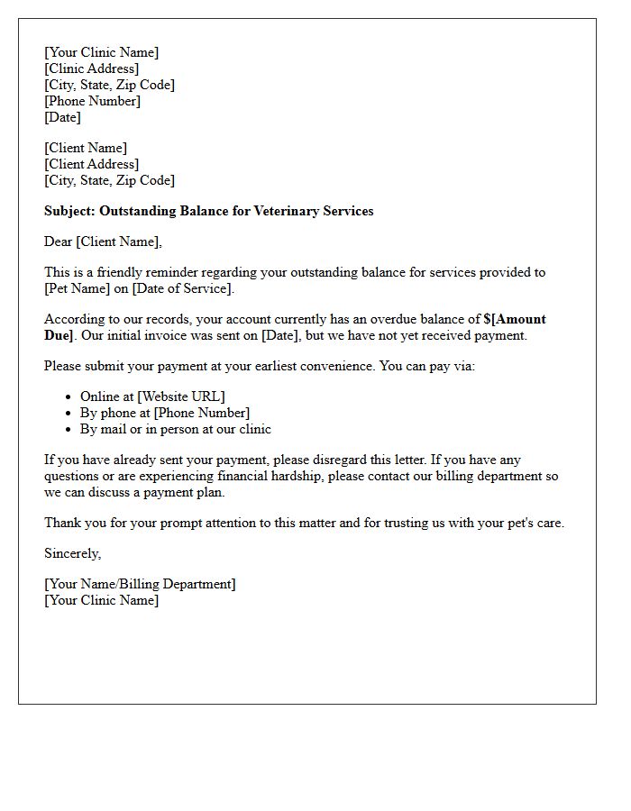 Veterinary Services Debt Collection First Request Letter