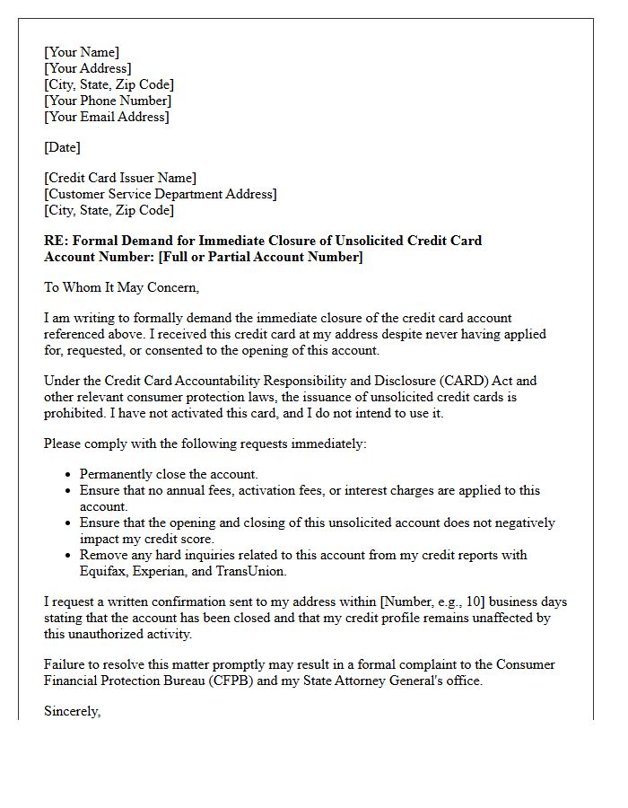 Demand Letter for Closure of Unsolicited Credit Card