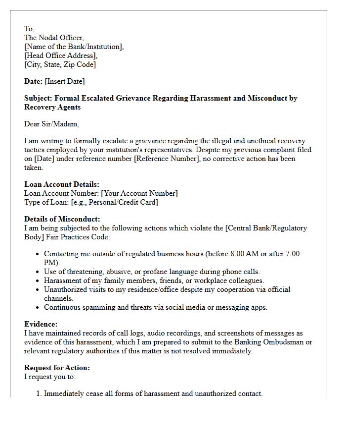 Escalated Grievance Letter to Nodal Officer Regarding Recovery Misconduct