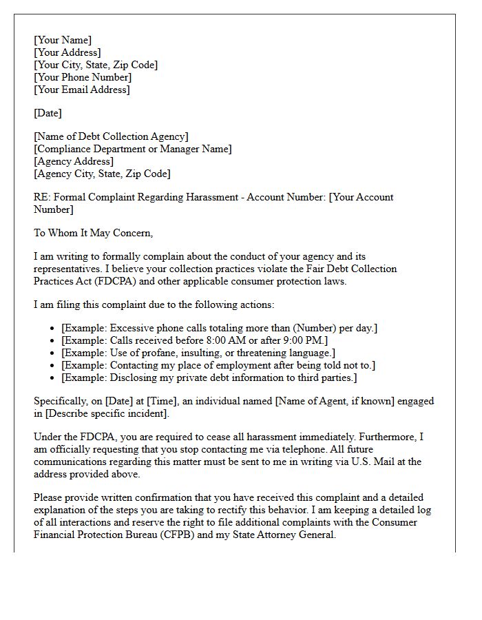 Formal Complaint Letter Against Debt Collection Agency Harassment