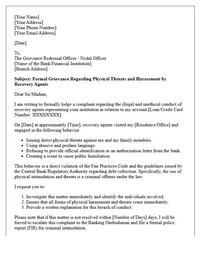 Official Grievance Letter Regarding Physical Threats by Recovery Agents