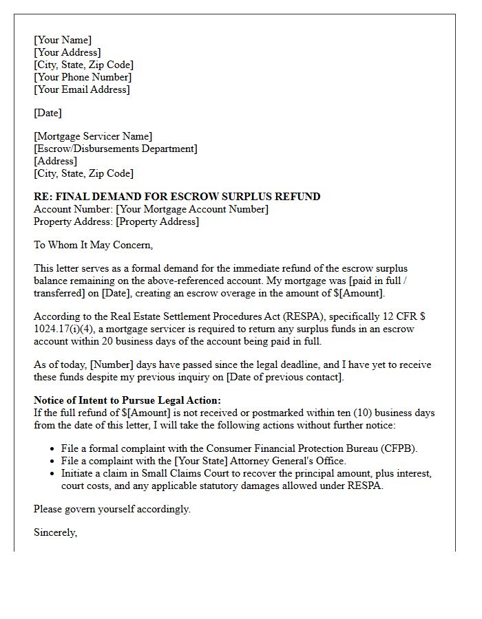 Legal Action Threat Letter for Delayed Mortgage Escrow Refund