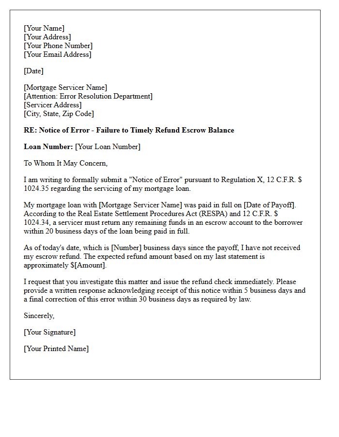 Notice of Error Letter for Delayed Mortgage Escrow Refund