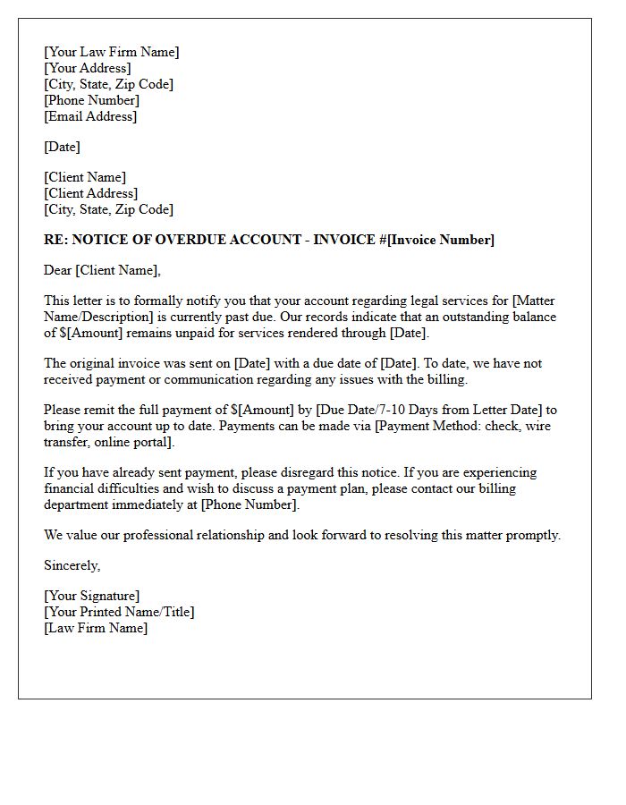 First Demand Letter for Overdue Legal Services Account
