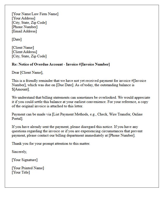 First Request Letter for Overdue Legal Counsel Fees