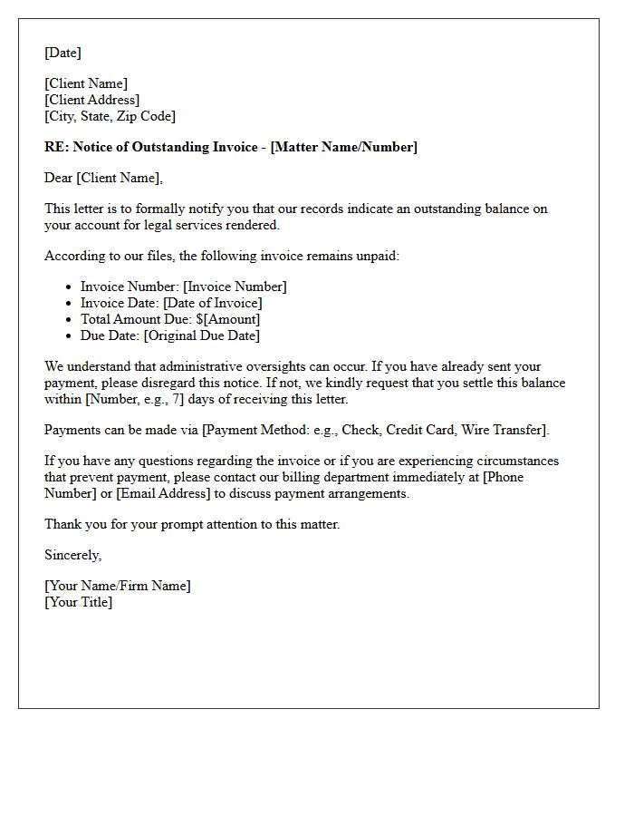 Outstanding Legal Invoice First Collection Letter