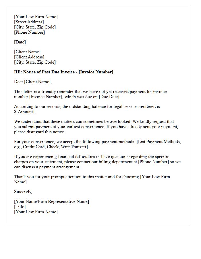Professional Legal Services First Past Due Notice Letter
