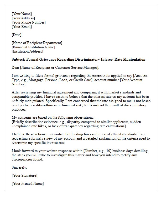 Grievance Letter for Discriminatory Interest Rate Manipulation