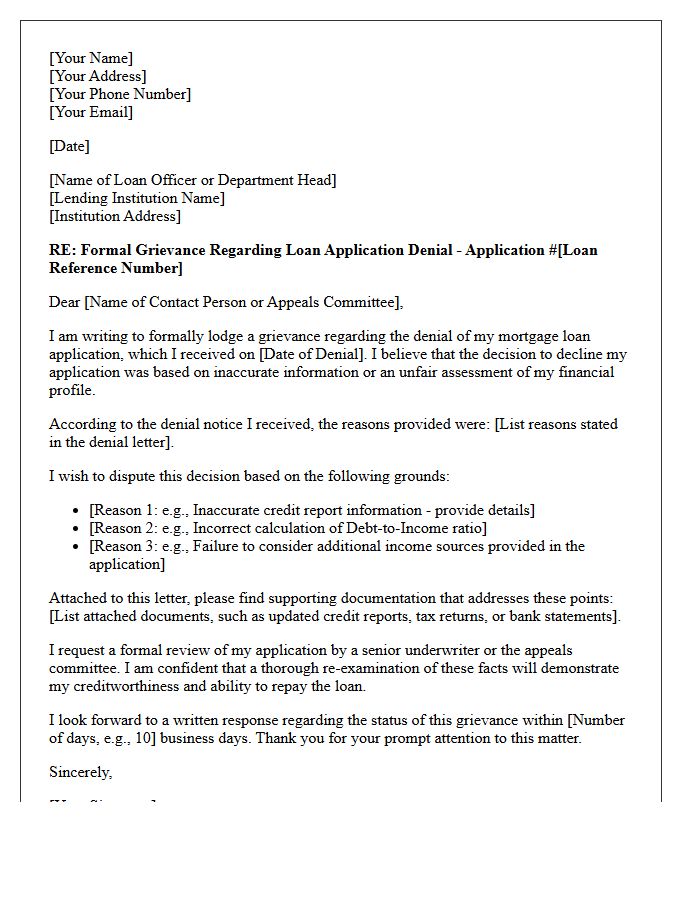 Grievance Letter for Unfair Mortgage Loan Denial