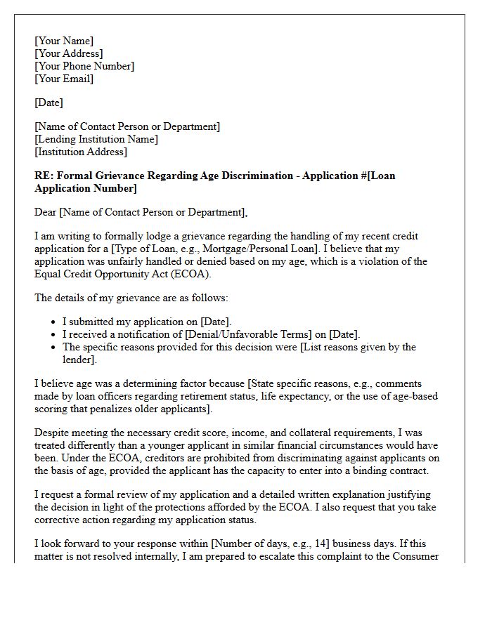 Grievance Letter Regarding Age Discrimination in Lending