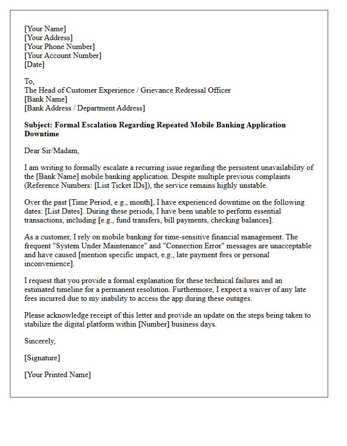 Escalation Letter for Repeated Mobile Banking Application Downtime