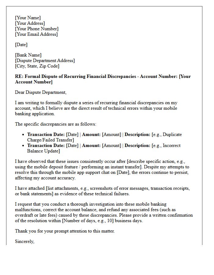Letter of Dispute for Recurring Financial Discrepancies Caused by Mobile Banking Errors