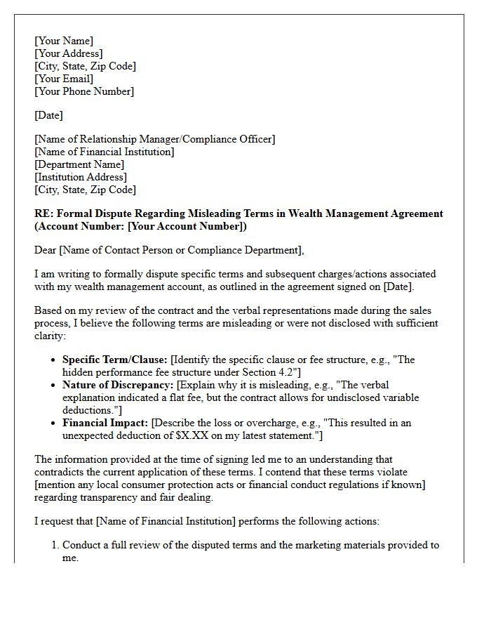 Dispute Letter For Misleading Terms In Wealth Management Contracts