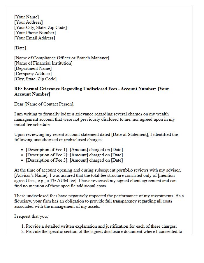 Grievance Letter Concerning Undisclosed Fees In Wealth Management Accounts