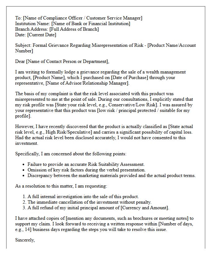 Grievance Letter Regarding Misrepresented Risk Levels In Wealth Management Products