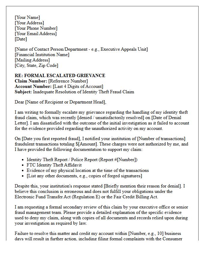 Escalated Grievance Letter For Inadequate Resolution Of Identity Theft Fraud Claim
