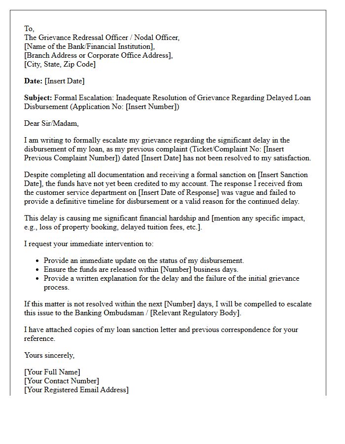 Escalation Grievance Letter Regarding Inadequate Resolution Of Delayed Loan Disbursement