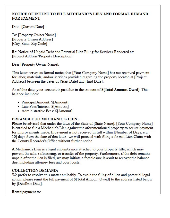 Mechanic Lien Preamble And Contractor Debt Collection Letter