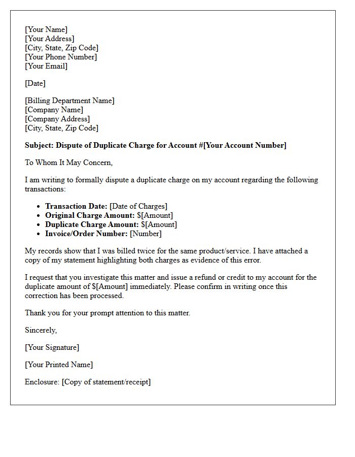 Duplicate Billing Dispute Resolution Letter